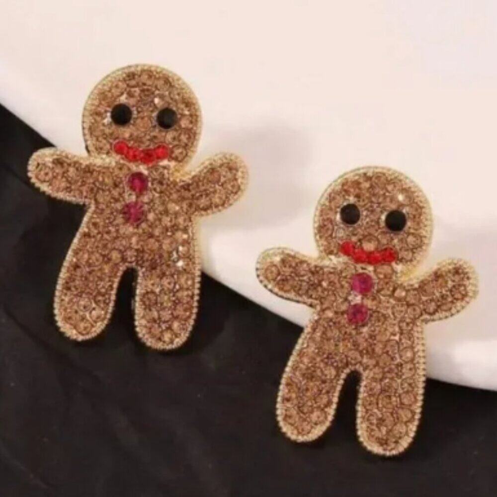 NWT, Rhinestone Gingerbread Man Stud Earrings